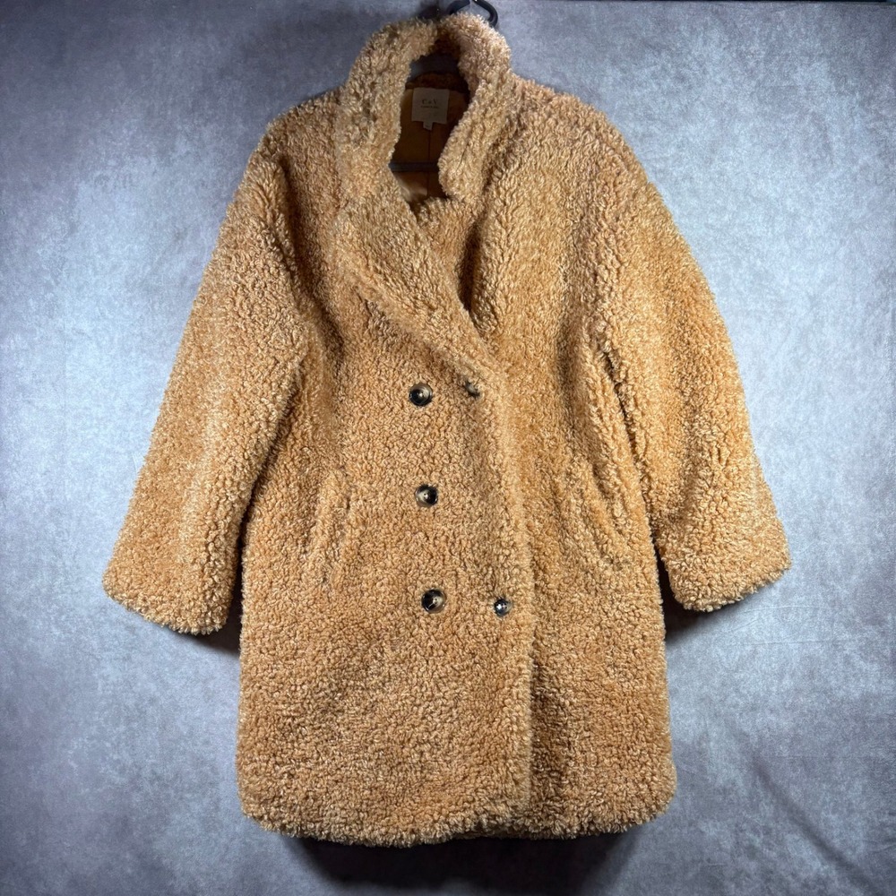 Chelsea & Violet Coat Womens L Brown Teddy Double Breasted Faux Fur V4101FWB
